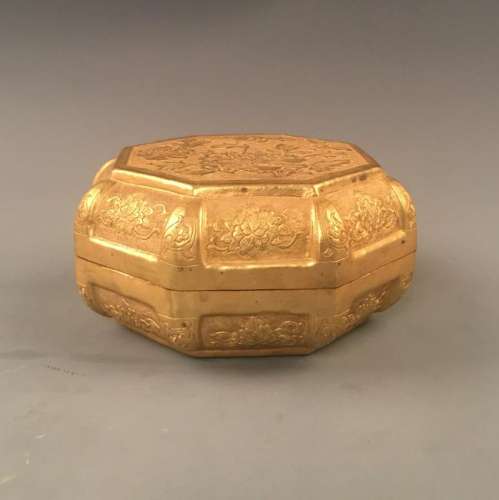 Chinese Tan Silver Gilded Box