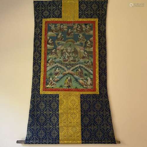 Chinese Tibetan Thangka Painting of Buddhas Yab Yum