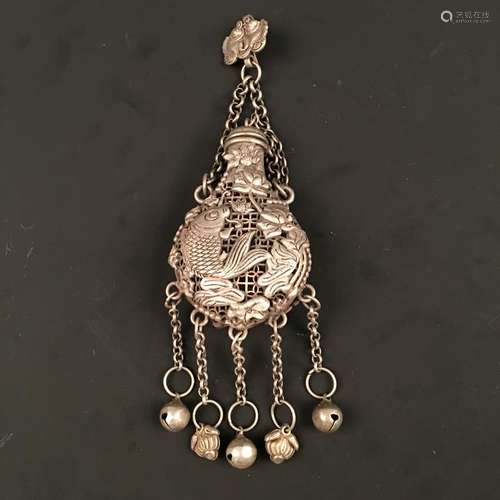 Chinese Silver Fish Incense Pendant