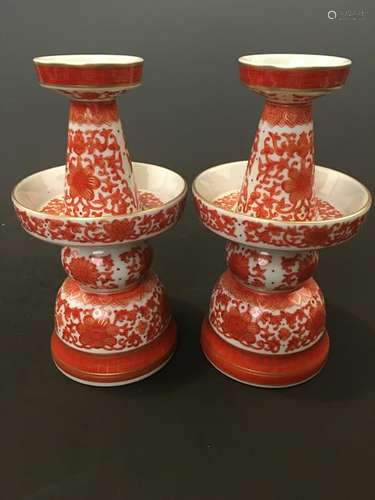 Chinese pair of Copper Red candel stand Qianlong Mark