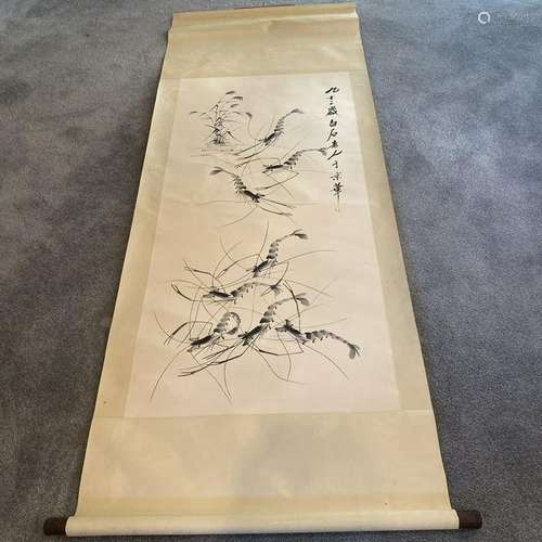 Chinese Hanging Scroll Painting of Shrimp