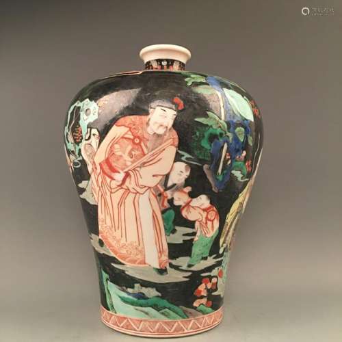 Chinese Wucai Glazed Meiping Vase with Kangxi Mark