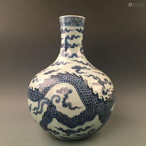 Chinese Blue and White Dragon Vase