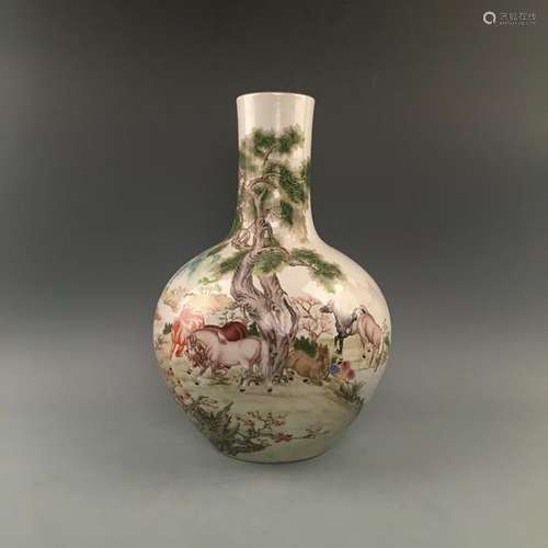 Chinese Famille Rose Horse Celestial bottle with