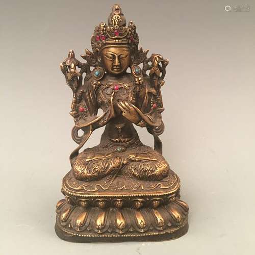 Chinese Gilt Bronze Gem Inlaided Buddha Statue