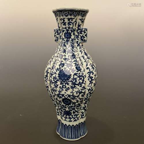 Chinese Blue-White Vase with Ears 'Qianlong' Mark