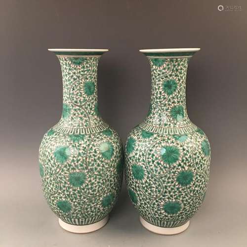 Chinese Pair of Green Glazed Flower Vase