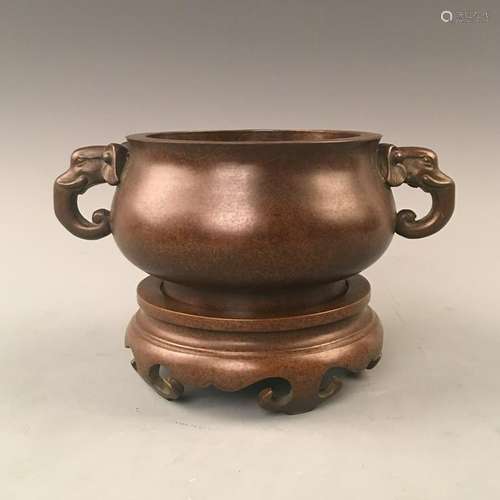 Chinese Bronze Elephant Head Censer