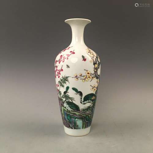 Chinese Famille Rose Landscape Vase with Yongzheng Mark