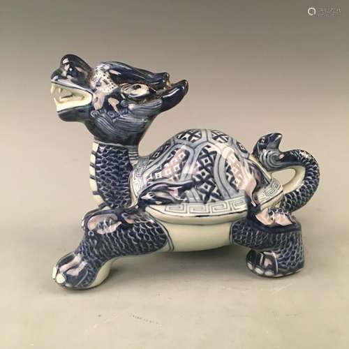 Chinese Blue and White Dragon Turtle with Xuande Mark