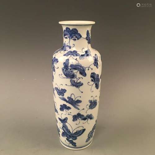 Chinese Blue and White Butterfly Vase with Qianlong