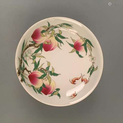 Chinese Famille Rose Peach Plate with Yongzheng Mark