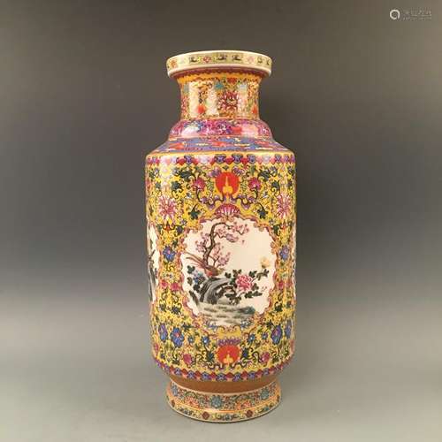 Chinese Famille Rose Birds Vase with Qianlong Mark