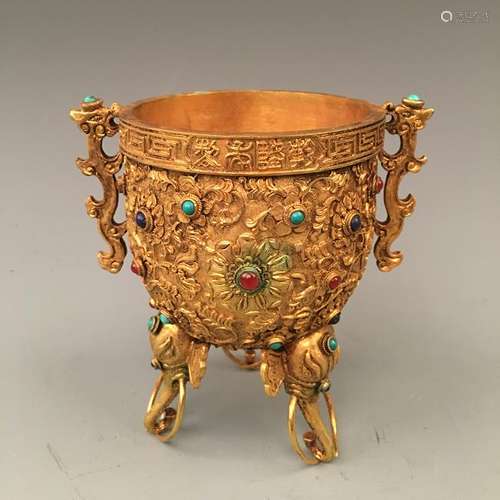 Gilt Bronze and Gem Inlaid Censer with 'Elephant'