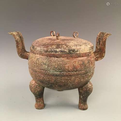 Chinese Tripod Bronze Censer with Cover