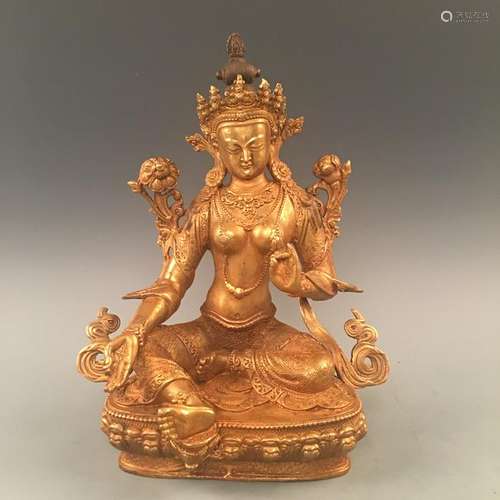 Chinese Gilded-bronze Figure of Green Tara