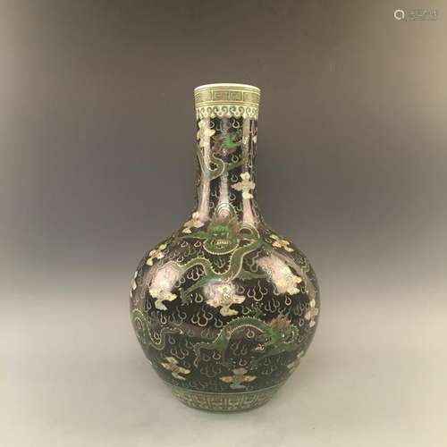 Chinese Green Dragon Vase with Kangxi Mark