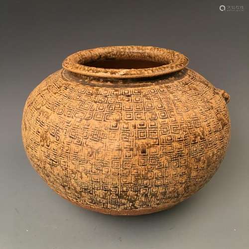 Chinese Brown Ceramic Carved Jar