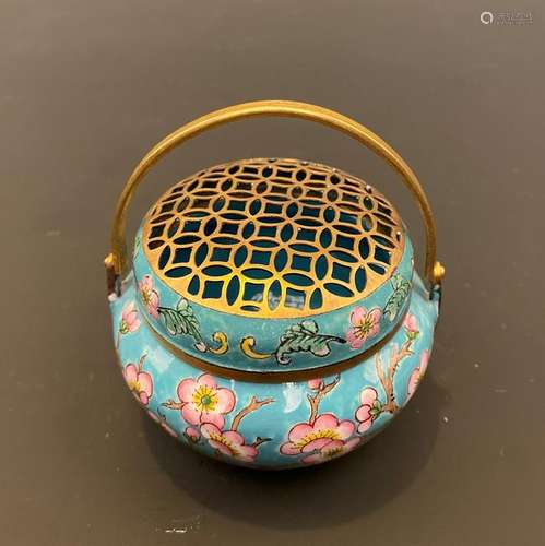 Chinese Cloisonne Lidded Incense Censer with Lifting