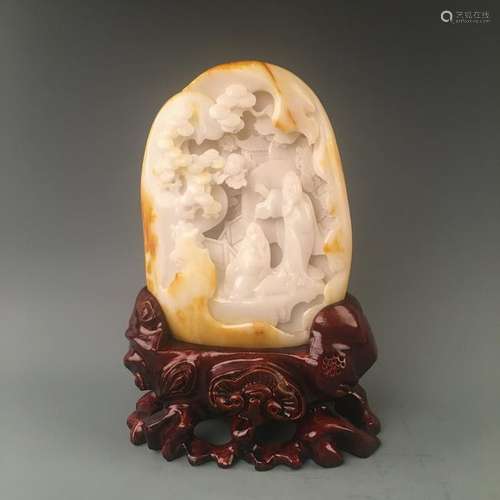 Chinese White Jade Landscape Carving