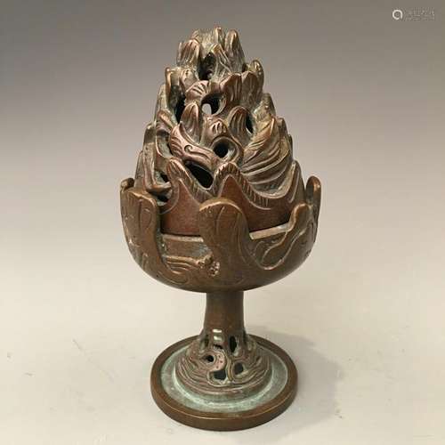 Chinese Broze Landscape Carving Censer 'Xuande' Mark