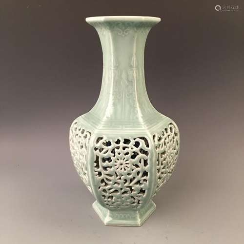 Chinese Douqing Glazed Hollowed Engraving Vase