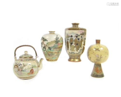 Meiji era A miniature Satsuma vase by Kinkozan and three others