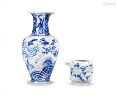 Edo period (1615-1868), mid to late 19th century A large blue-and-white porcelain vase and a ewer
