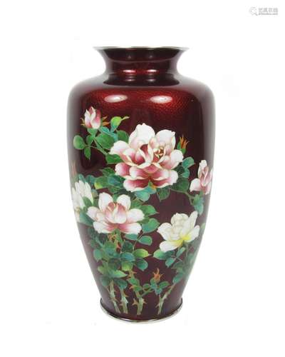 Taisho/Showa era A red ginbari and cloisonné-enamel vase