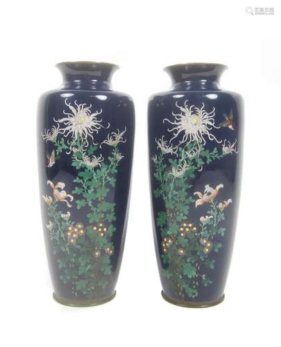 Meiji era A mirrored pair of cloisonné-enamel vases