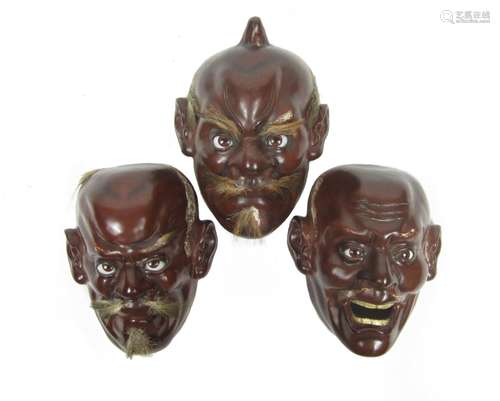 Meiji Era A set of three miniature Noh masks