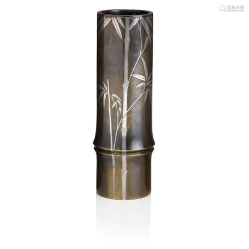 By Hidekuni, Meiji era A silver-inlaid bronze vase