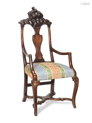 18th century An Italian carved walnut armchair