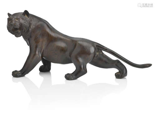 Meiji era (1868-1912) A bronze okimono of a tiger