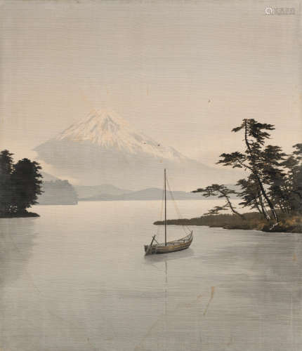 Meiji era A cut velvet depiction of Mount Fuji