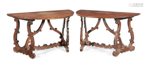 Late 18th century and later A pair of Italian walnut console tables