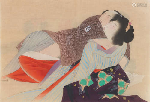 Taisho or Showa period  An album of twelve Shunga paintings
