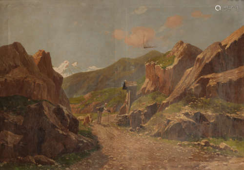 A mountainous landscape with pastoral scene Ugo Gheduzzi(Italian, 1853-1925)