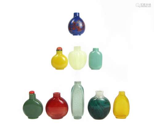 Qing Dynasty and later Nine glass snuff bottles