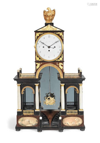 A mid 19th century Austrian ormolu and alabaster-mounted, grande sonnerie portico clock