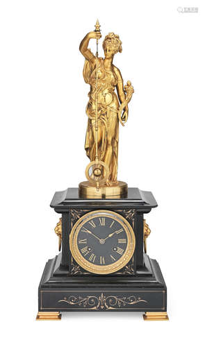 Guilmet, numbered 2617.   A good late 19th century French gilt bronze and Belgian slate mystery clock