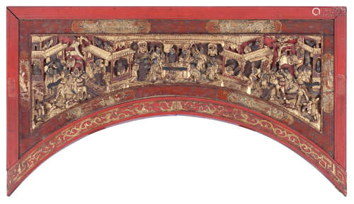 19th century A carved, gilded and painted wood frieze