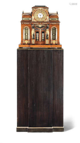 J. Ad. Hoyer, Wien.  A unique first quarter of the 19th century Austrian ormolu, ebony and alabaster-mounted burr thuya wood automata organ clock