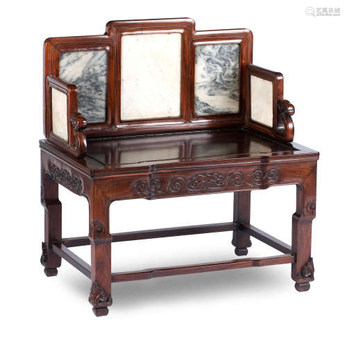 18th century A huanghuali and marble throne chair