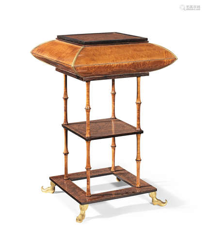 Attributed to Alphonse Giroux, Paris (1809-1886) A Charles X bird's eye maple, rosewood, marquetry and gilt bronze mounted work table