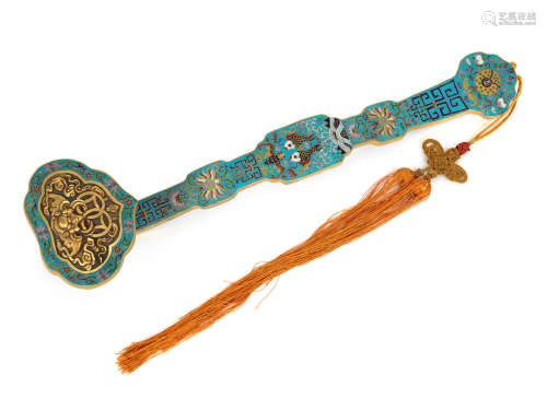 Late Qing Dynasty A cloisonné enamel ruyi sceptre
