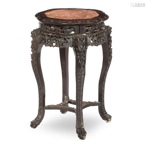 19th century A marble topped blackwood jardinière stand