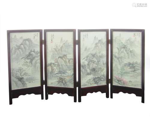 20th century A four-fold miniature screen