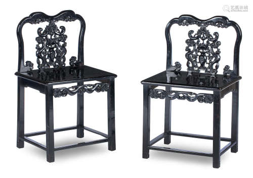 19th century A pair of ebonised hardwood side chairs