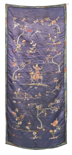 19th century An embroidered silk hanging